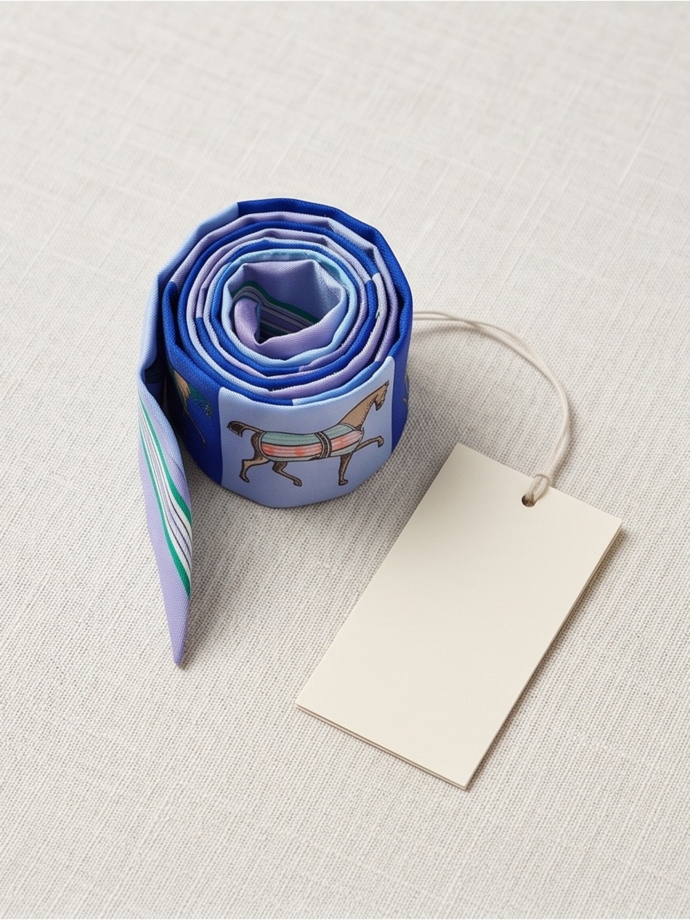 Hermes Blue Lavender Horse Print Silk Twilly